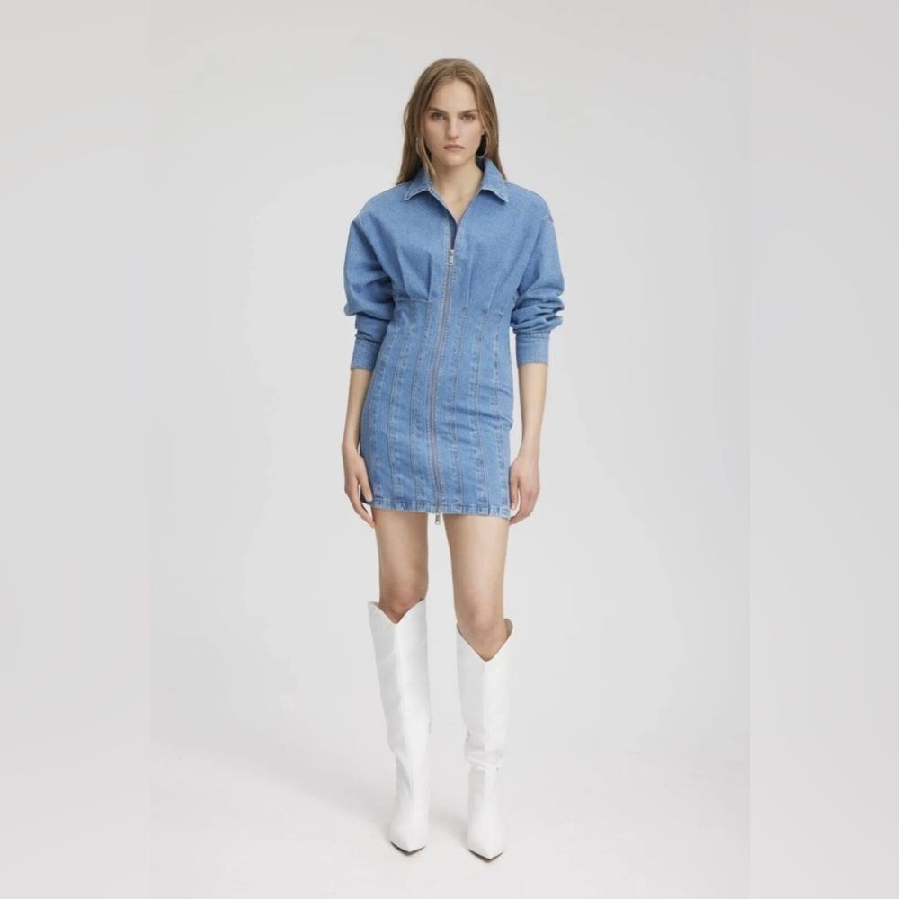 GESTUZ Zoygz Cotton Long Sleeve Denim Mini Dress